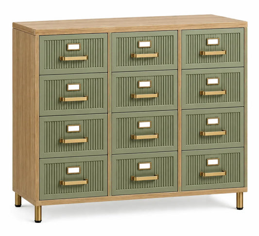 Cassettiera, dodici cassetti con portatarghette, verde/marrone