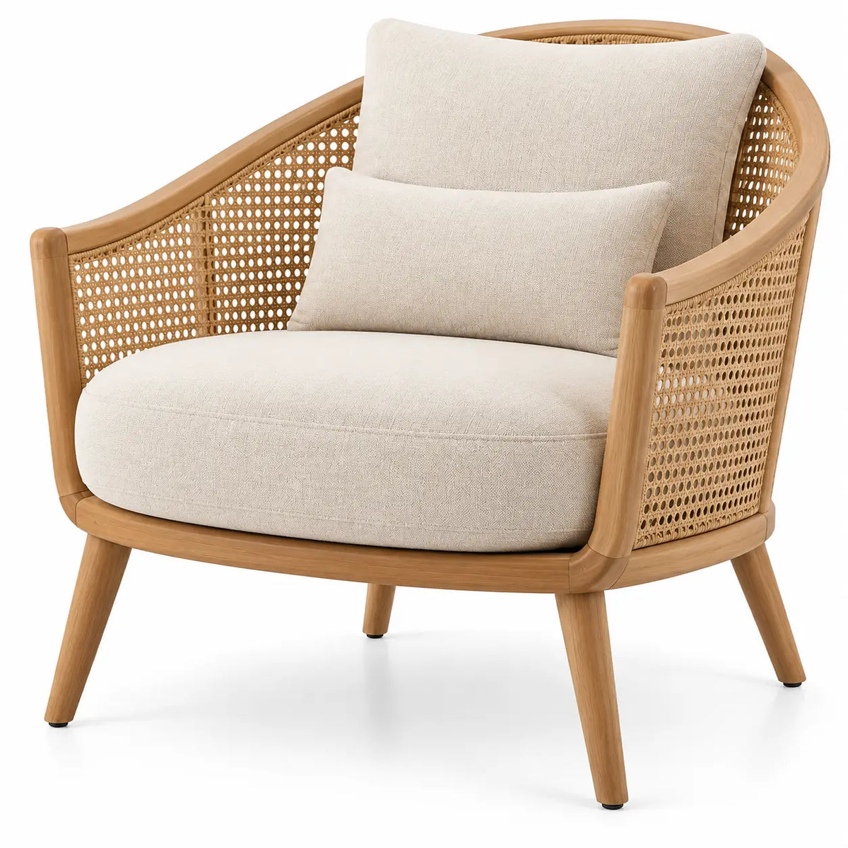 Poltrona, braccioli intrecciati e cuscino sulla seduta, marrone/beige