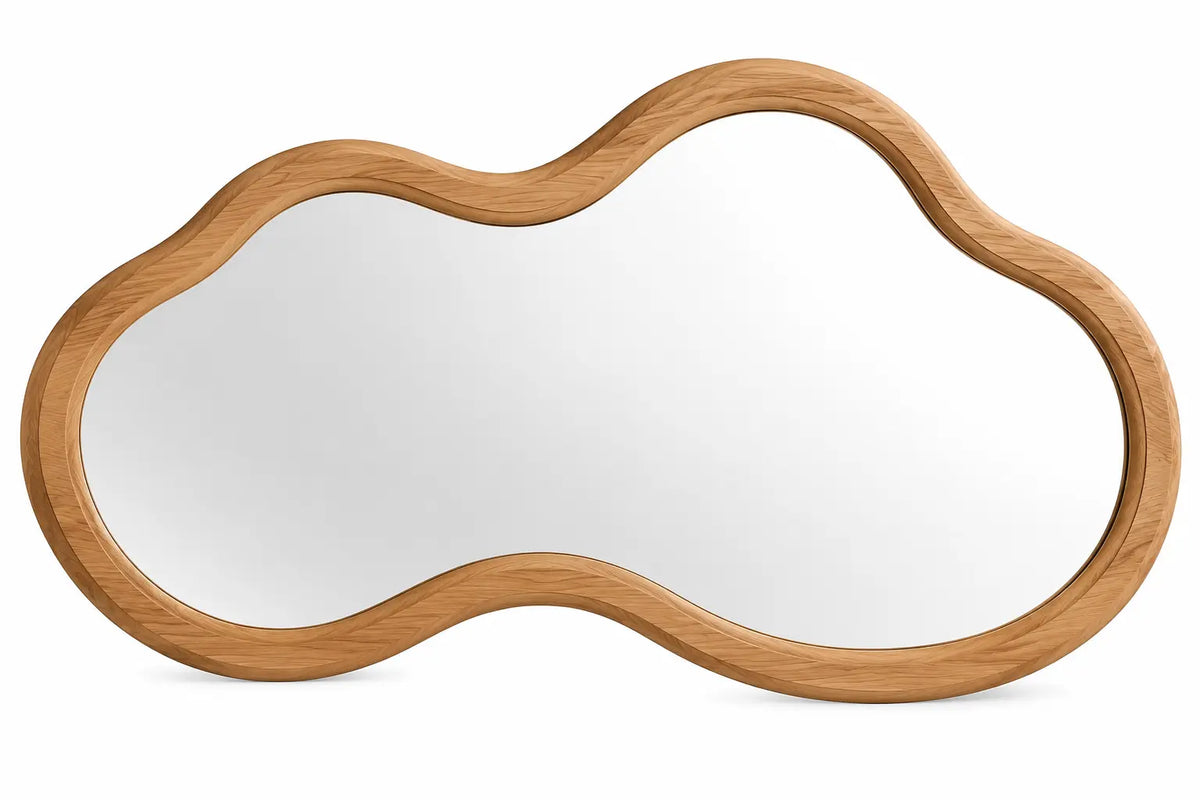 Specchio da parete, cornice sagomata con profilo a nuvola, marrone