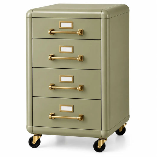Cassettiera, quattro cassetti e base con ruote, verde