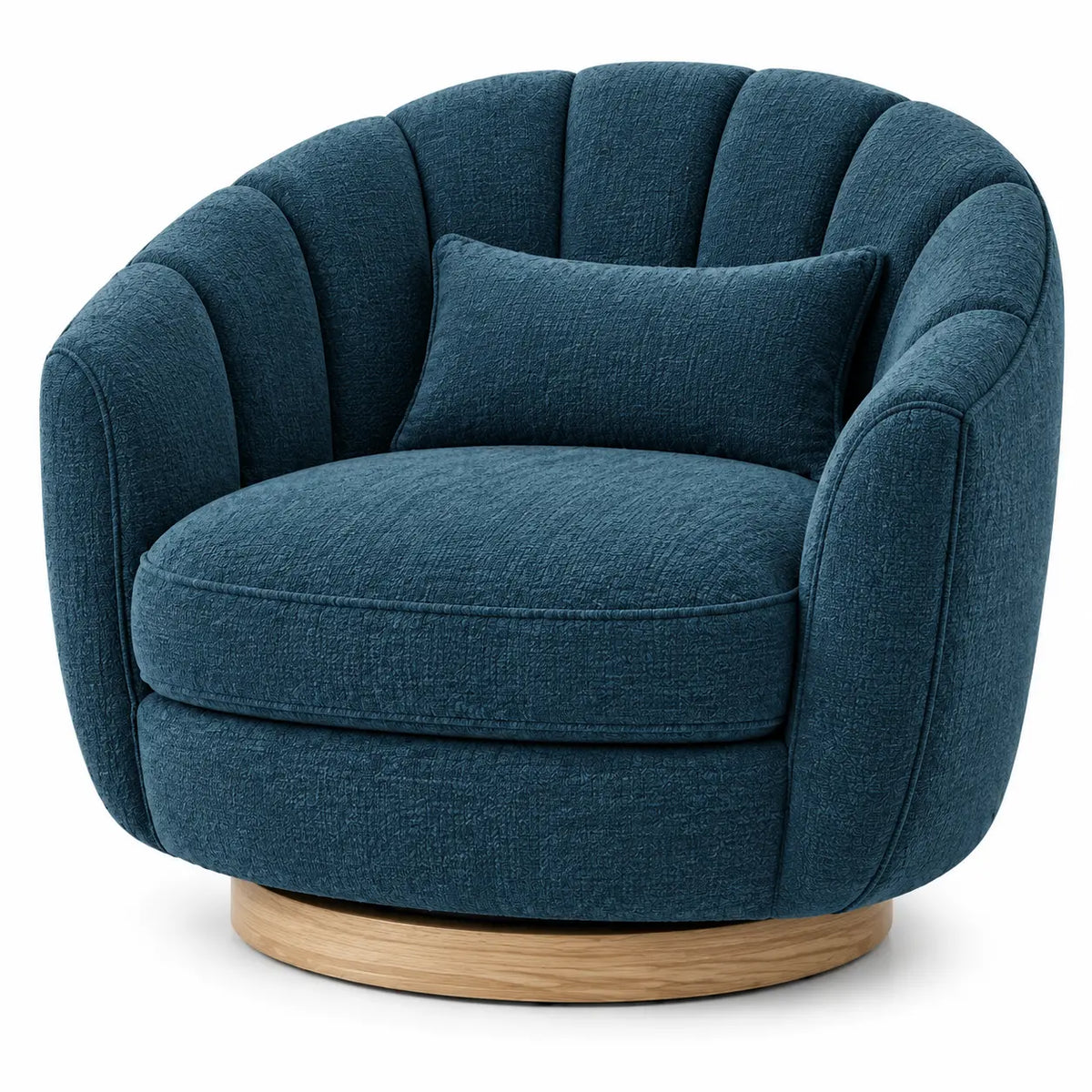 Poltrona, schienale a spicchi e base circolare, blu/marrone