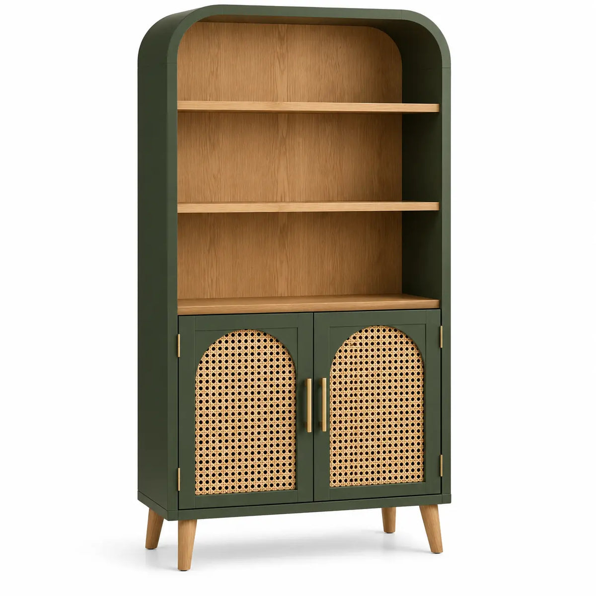 Libreria, profilo arrotondato e ante intrecciate, verde/marrone